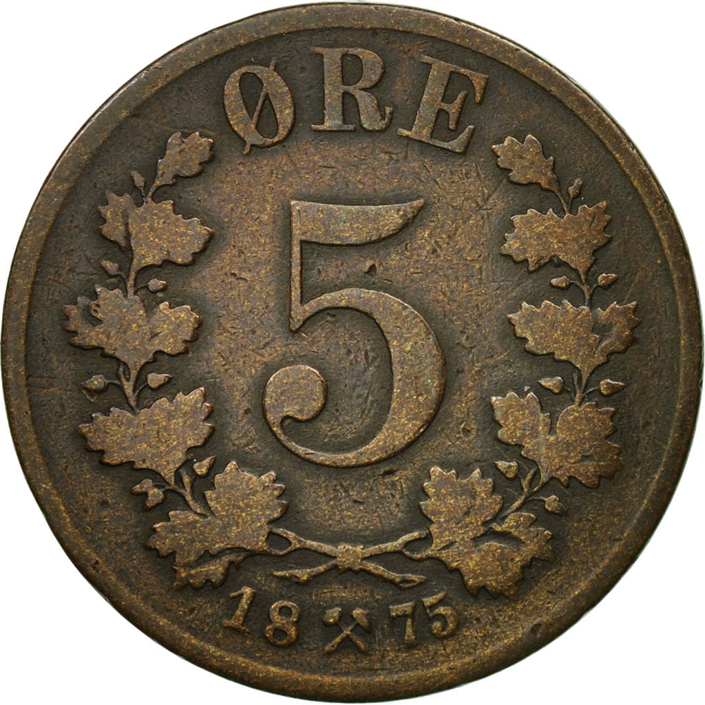 Coin, Norway, 5 Öre, 1875, EF(40-45), Bronze, KM:349