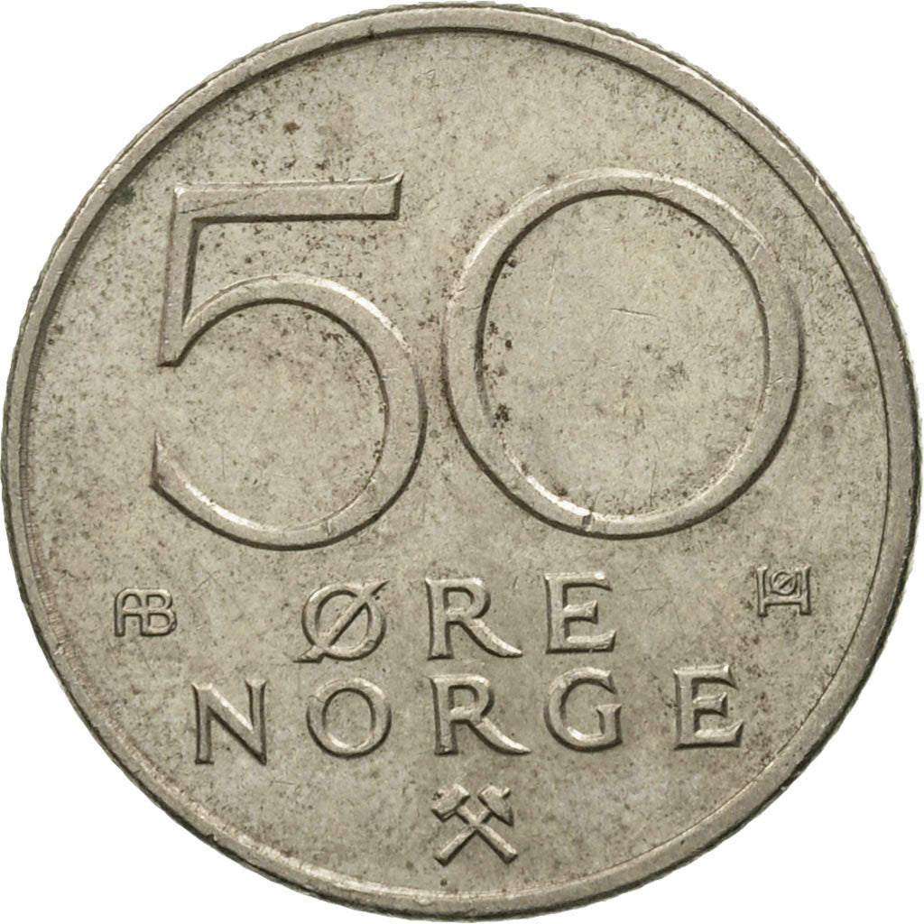 Coin, Norway, Olav V, 50 Öre, 1975, EF(40-45), Copper-nickel, KM:418
