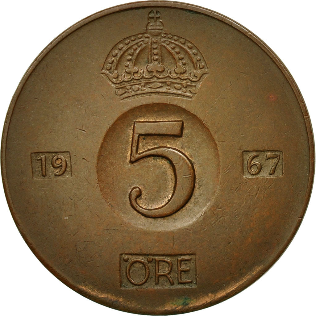 Coin, Sweden, Gustaf VI, 5 Öre, 1967, EF(40-45), Bronze, KM:822