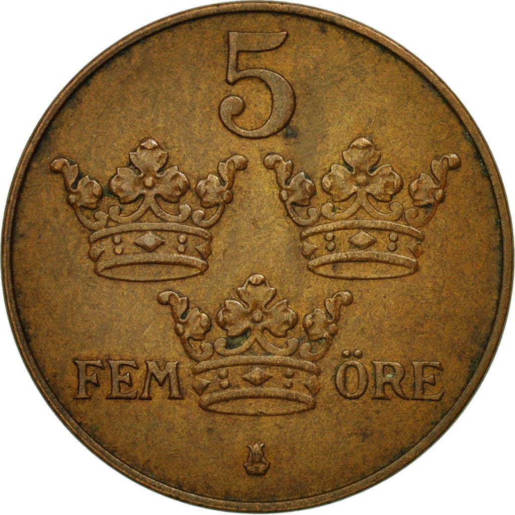 Coin, Sweden, Gustaf V, 5 Öre, 1930, EF(40-45), Bronze, KM:779.2