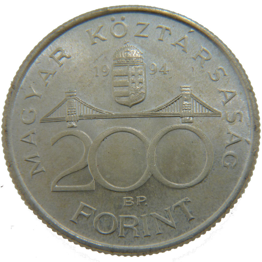 HUNGARY, 200 Forint, 1994, KM #707, MS(60-62), Silver, 12.00
