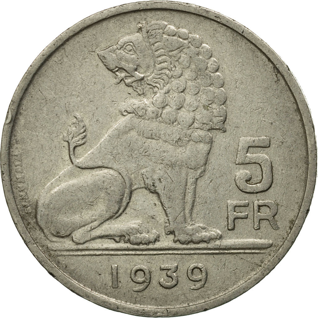 Moneda, Bélgica, 5 Francs, 5 Frank, 1939, MBC, Níquel, KM:117.1