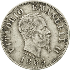 Coin, Italy, Vittorio Emanuele II, 50 Centesimi, 1863, Milan, EF(40-45), Silver