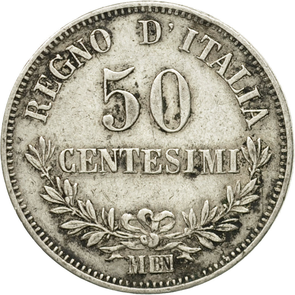 Coin, Italy, Vittorio Emanuele II, 50 Centesimi, 1863, Milan, EF(40-45), Silver