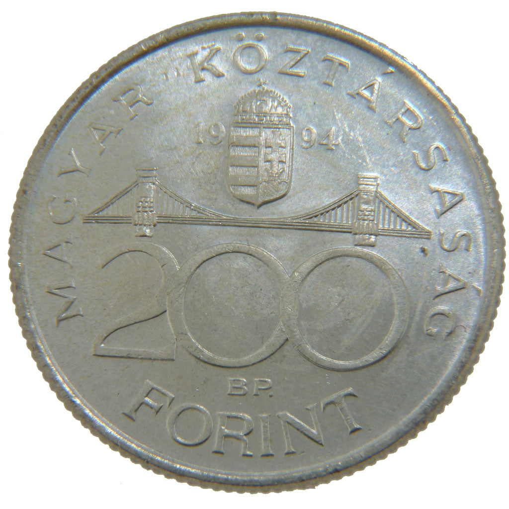 HUNGARY, 200 Forint, 1994, KM #707, MS(60-62), Silver, 12.00