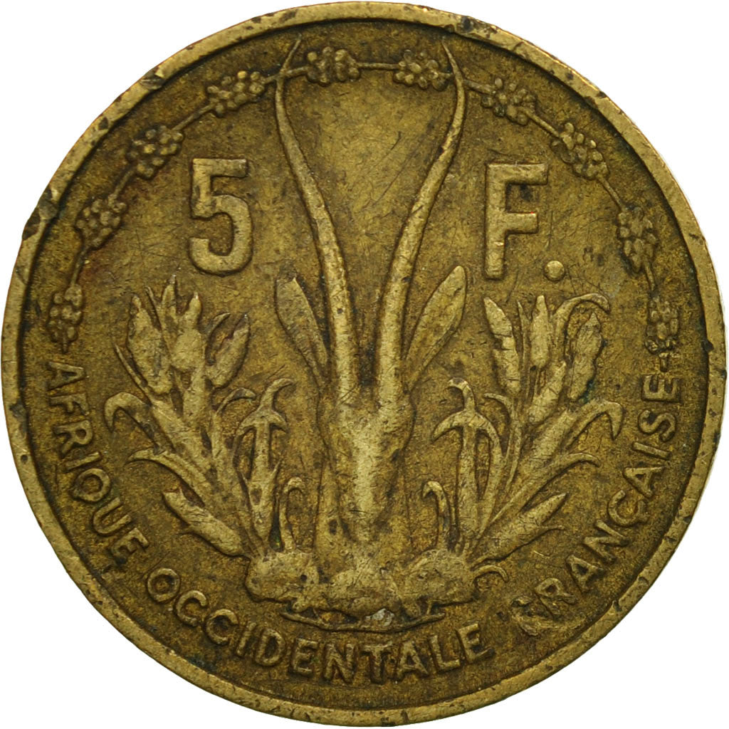 Coin, French West Africa, 5 Francs, 1956, Paris, VF(20-25), Aluminum-Bronze
