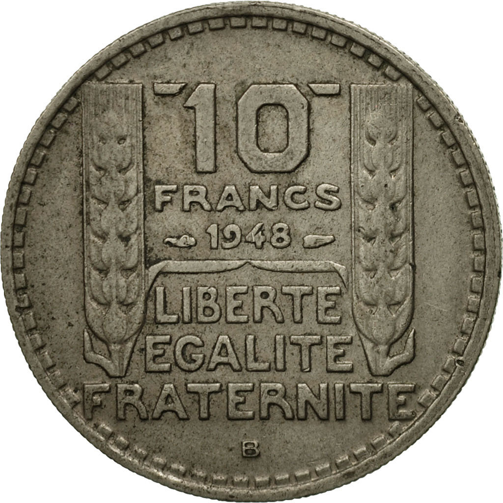 Moneda, Francia, Turin, 10 Francs, 1948, Beaumont - Le Roger, MBC, Cobre -