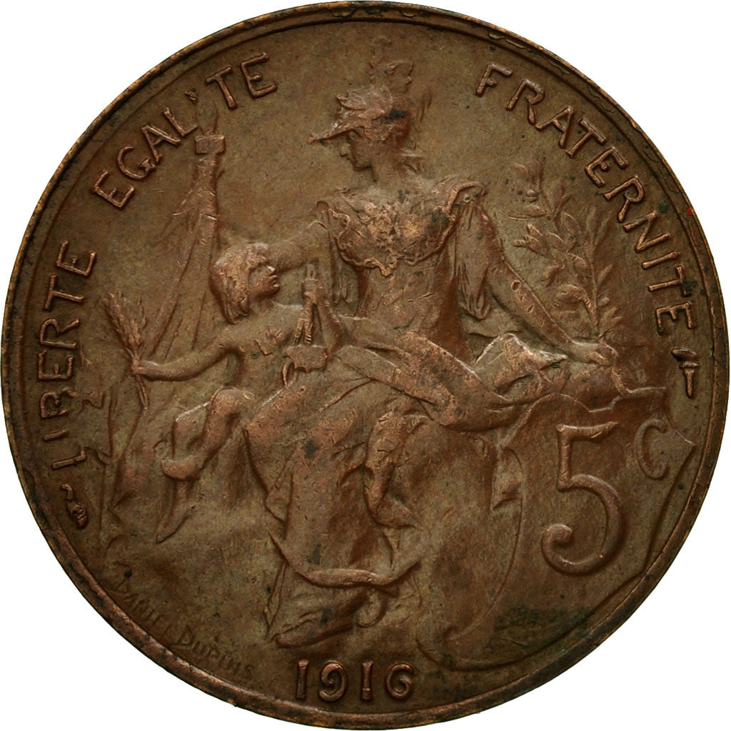 Moneta, Francia, Dupuis, 5 Centimes, 1916, Paris, BB, Bronzo, KM:842