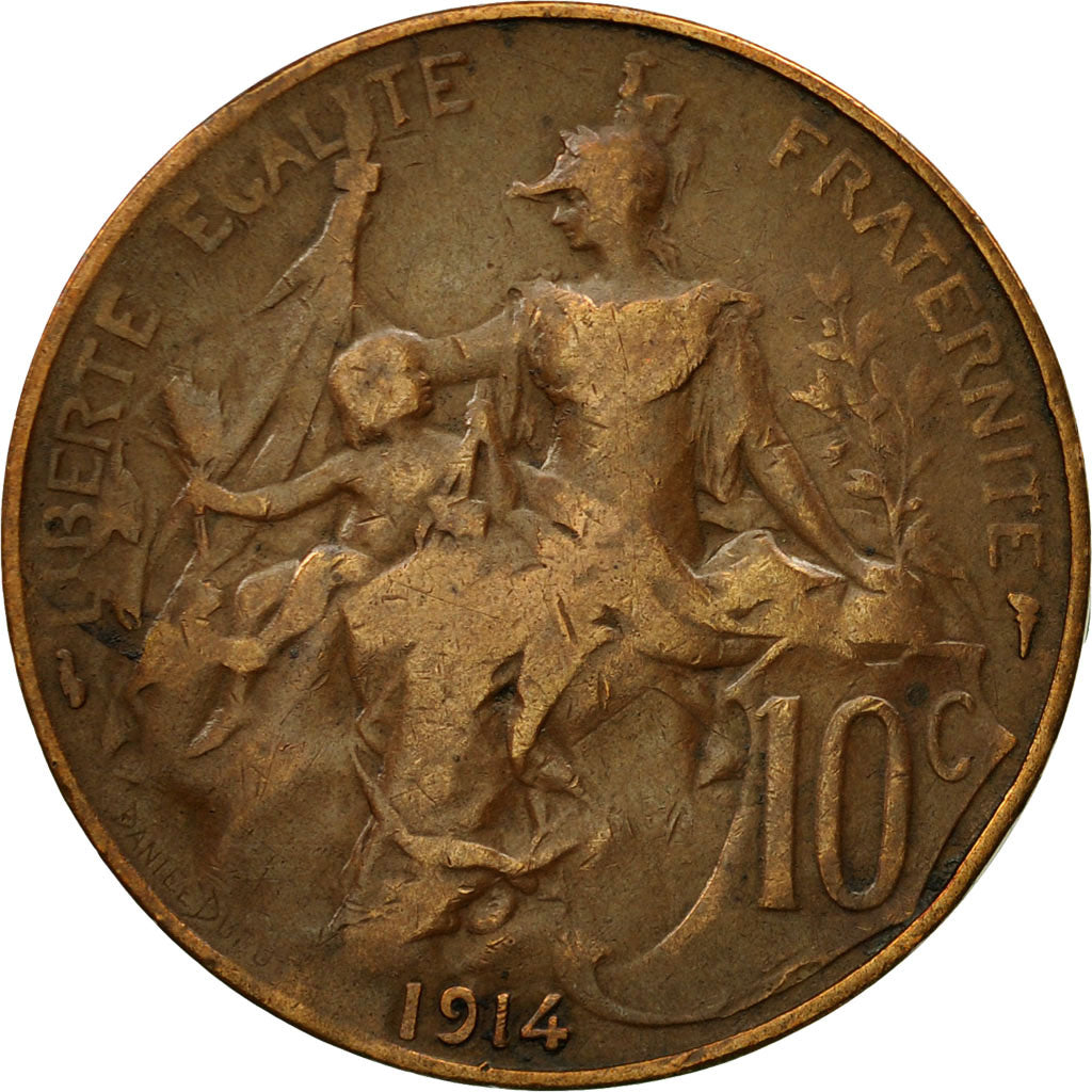 Moneda, Francia, Dupuis, 10 Centimes, 1914, Paris, BC+, Bronce, KM:843, Le