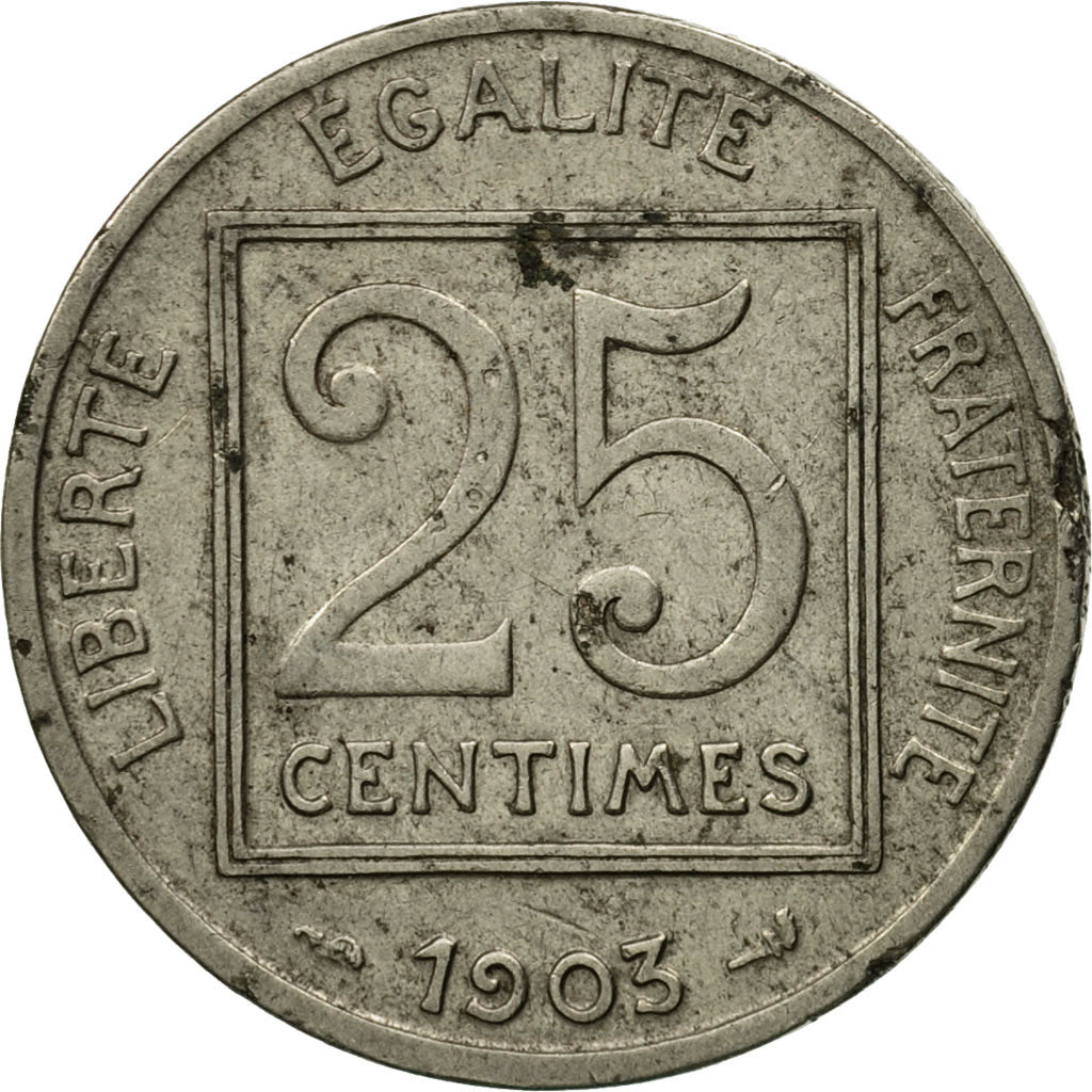 Coin, France, Patey, 25 Centimes, 1903, Paris, VF(20-25), Nickel, KM:855, Le