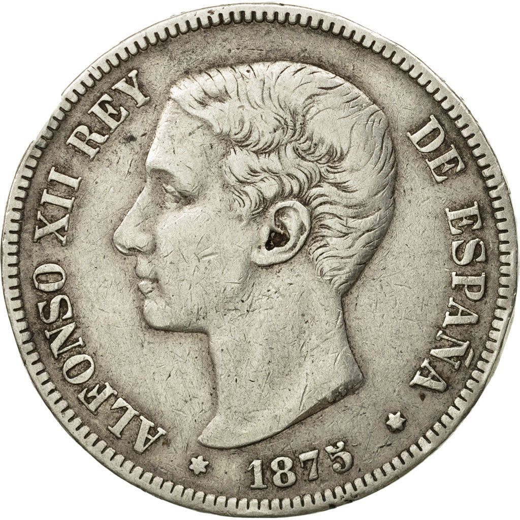 Coin, Spain, Alfonso XII, 5 Pesetas, 1875, Madrid, VF(30-35), Silver, KM:671