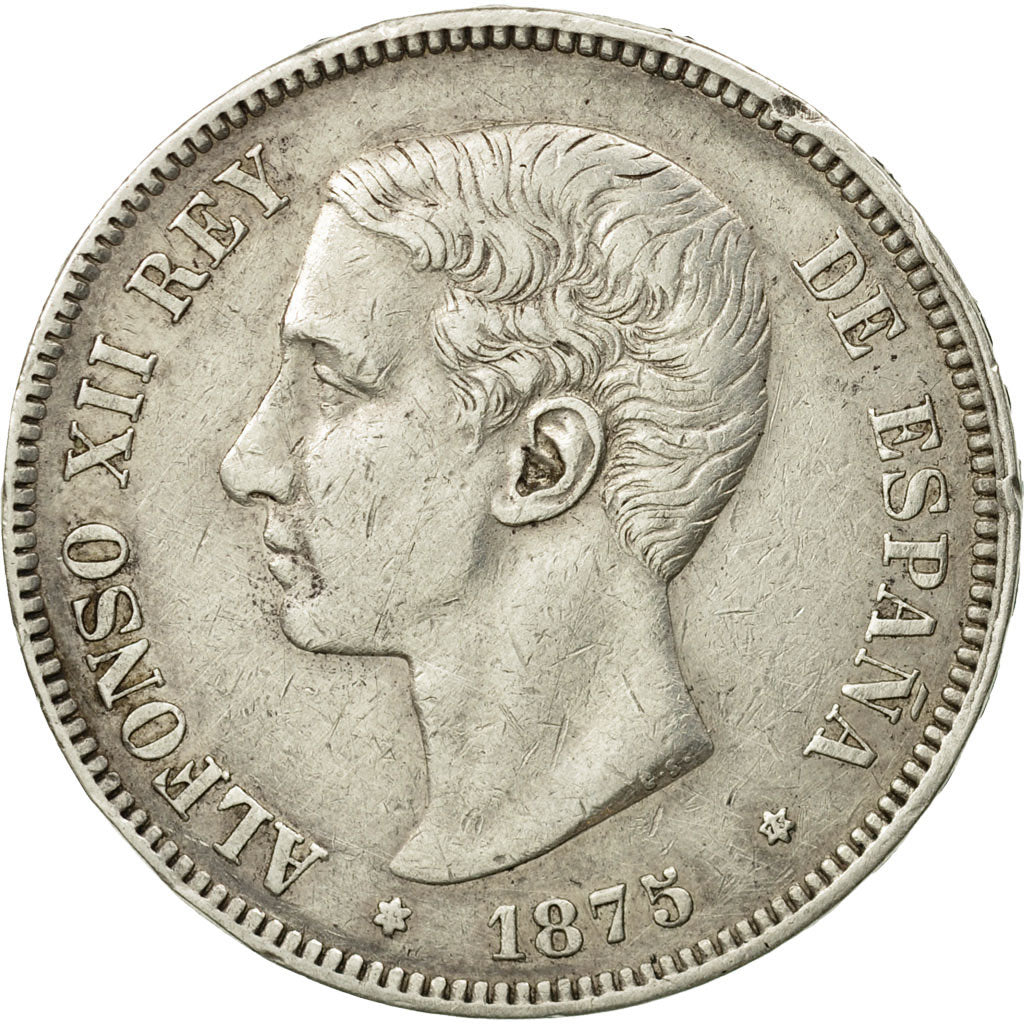 Coin, Spain, Alfonso XII, 5 Pesetas, 1875, Madrid, EF(40-45), Silver, KM:671