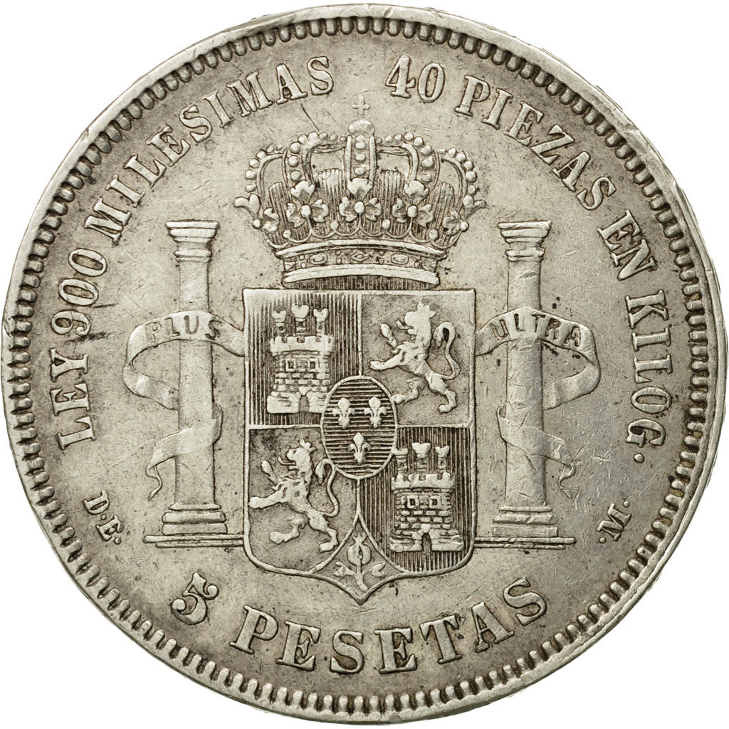 Coin, Spain, Alfonso XII, 5 Pesetas, 1875, Madrid, EF(40-45), Silver, KM:671