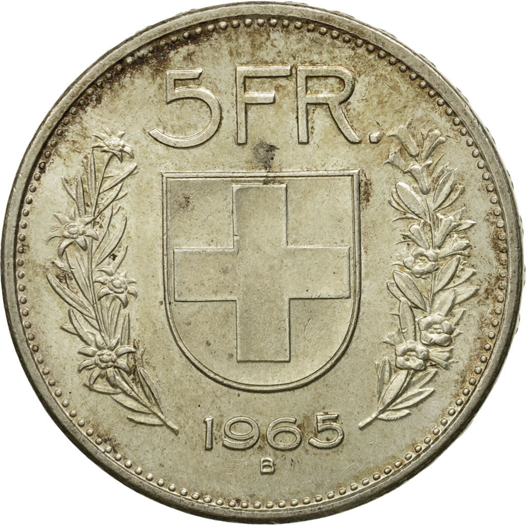 Coin, Switzerland, 5 Francs, 1965, Bern, EF(40-45), Silver, KM:40