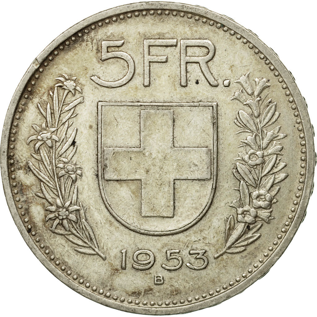 Coin, Switzerland, 5 Francs, 1953, Bern, EF(40-45), Silver, KM:40