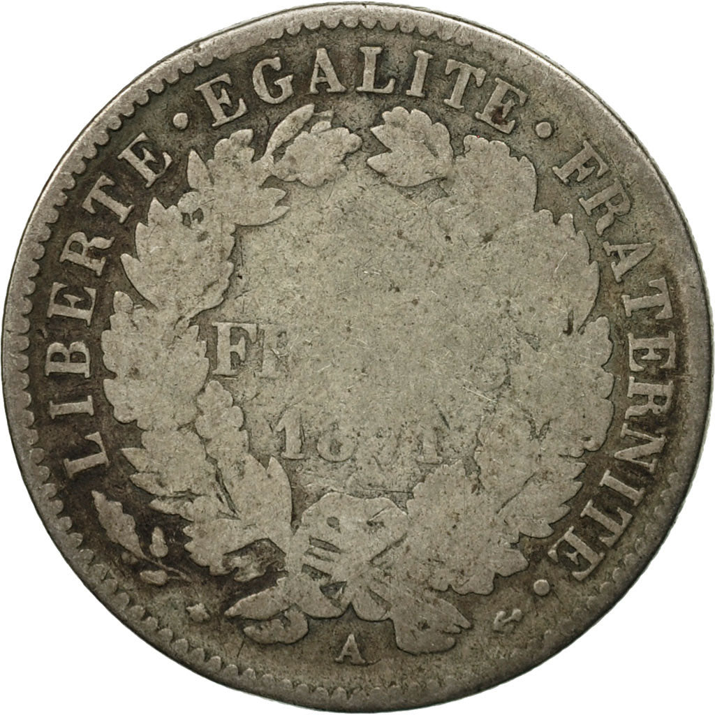 Monnaie, France, Cérès, 2 Francs, 1871, Paris, B, Argent, KM:817.1, Le
