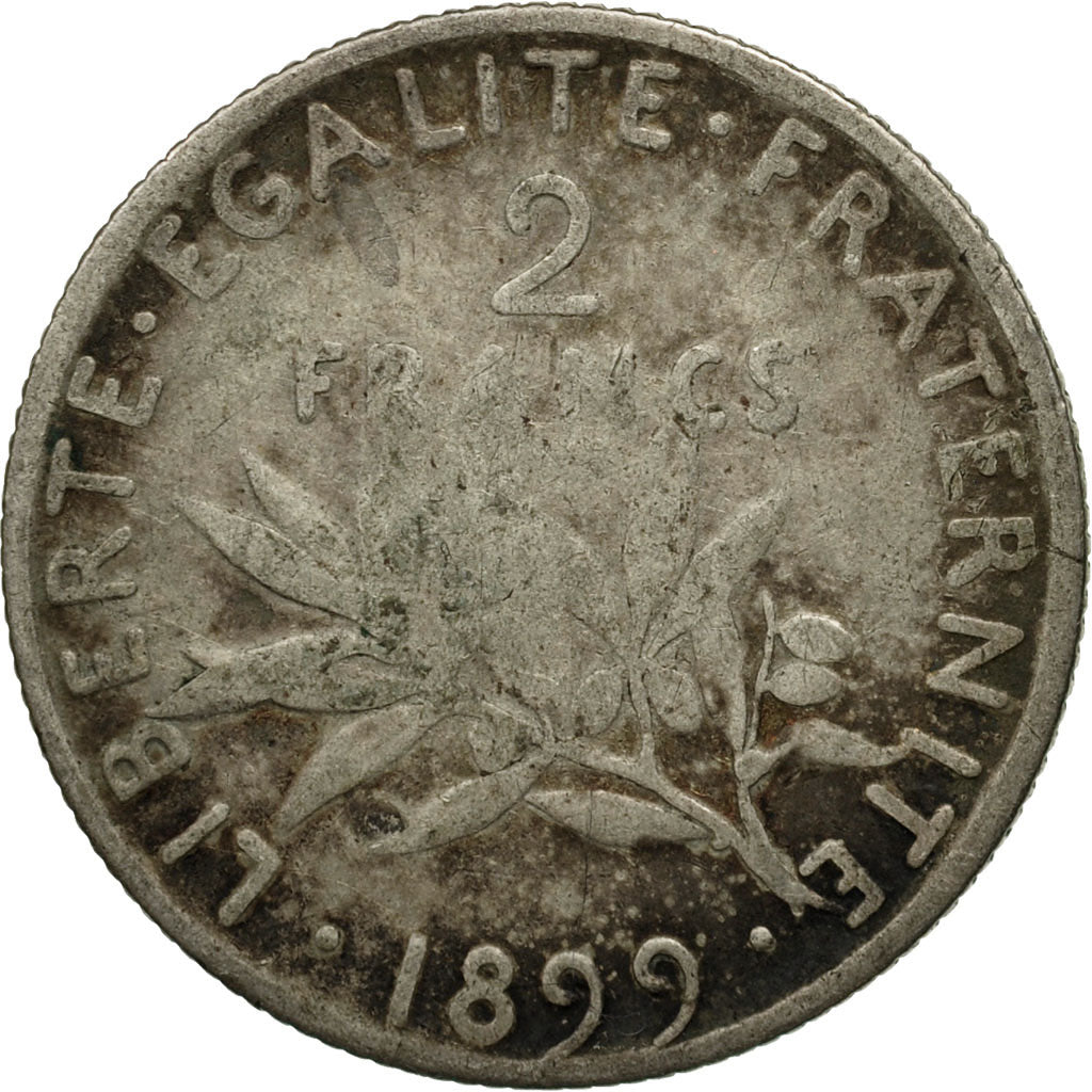 Moneda, Francia, Semeuse, 2 Francs, 1899, Paris, BC, Plata, KM:845.1, Le