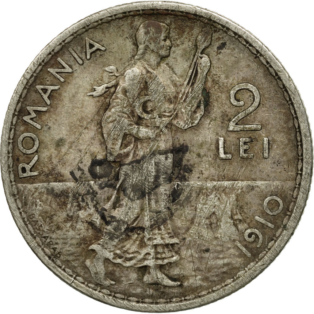Coin, Romania, Carol I, 2 Lei, 1910, VF(30-35), Silver, KM:43