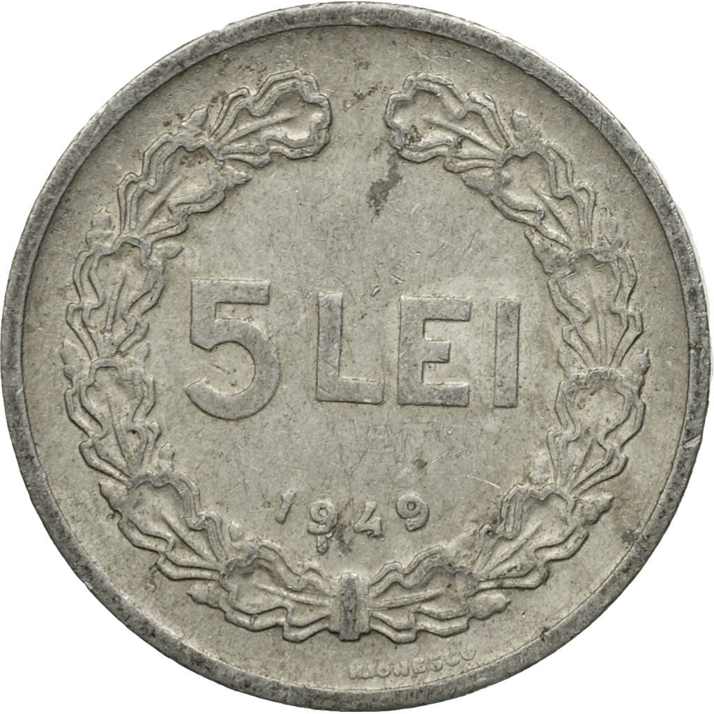 Moneta, Romania, 5 Lei, 1949, MB+, Alluminio, KM:77