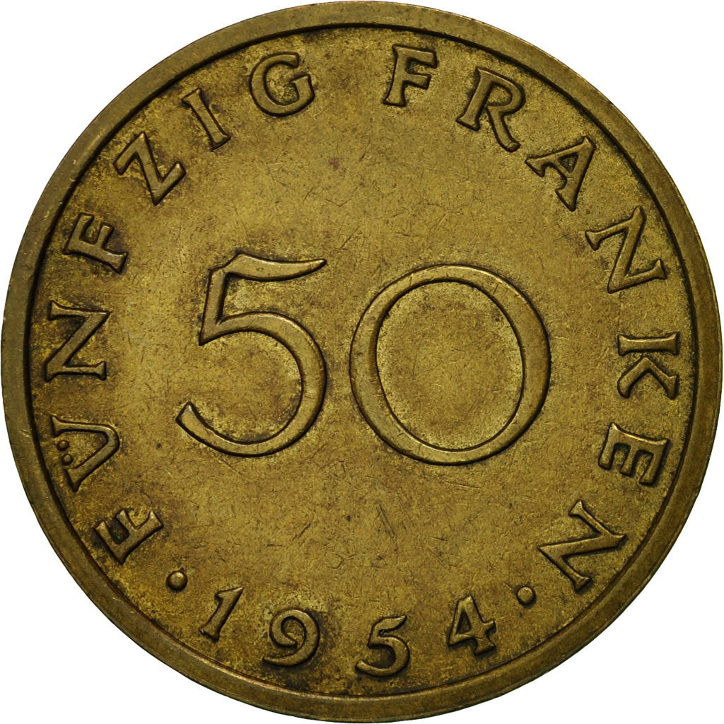 Coin, SAARLAND, 50 Franken, 1954, Paris, EF(40-45), Aluminum-Bronze, KM:3