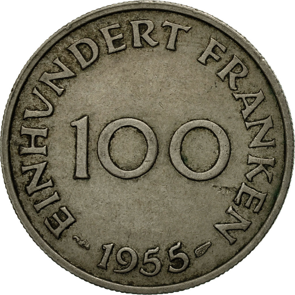 Coin, SAARLAND, 100 Franken, 1955, Paris, EF(40-45), Copper-nickel, KM:4
