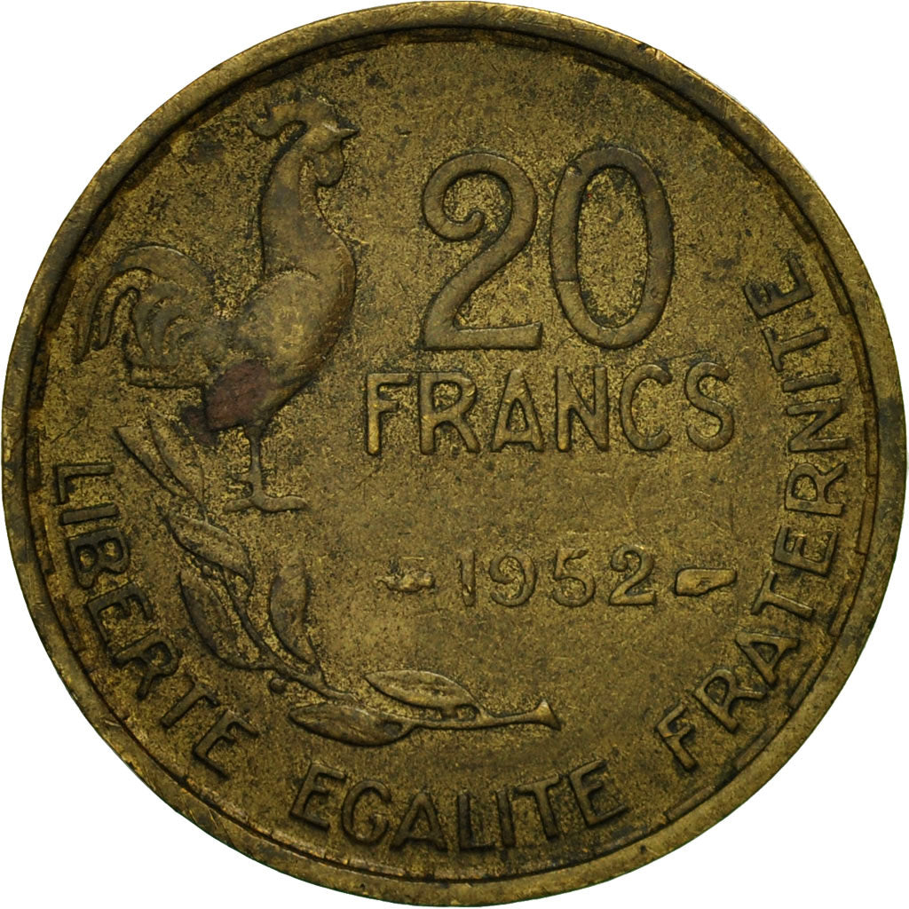 Coin, France, Guiraud, 20 Francs, 1952, Paris, VF(30-35), Aluminum-Bronze
