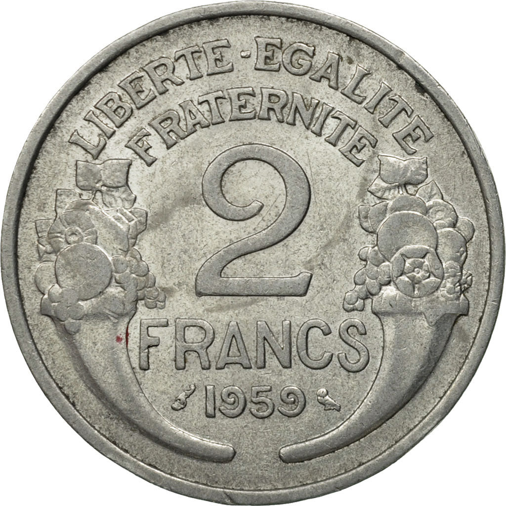 Coin, France, Morlon, 2 Francs, 1959, Paris, AU(55-58), Aluminum, KM:886a.1