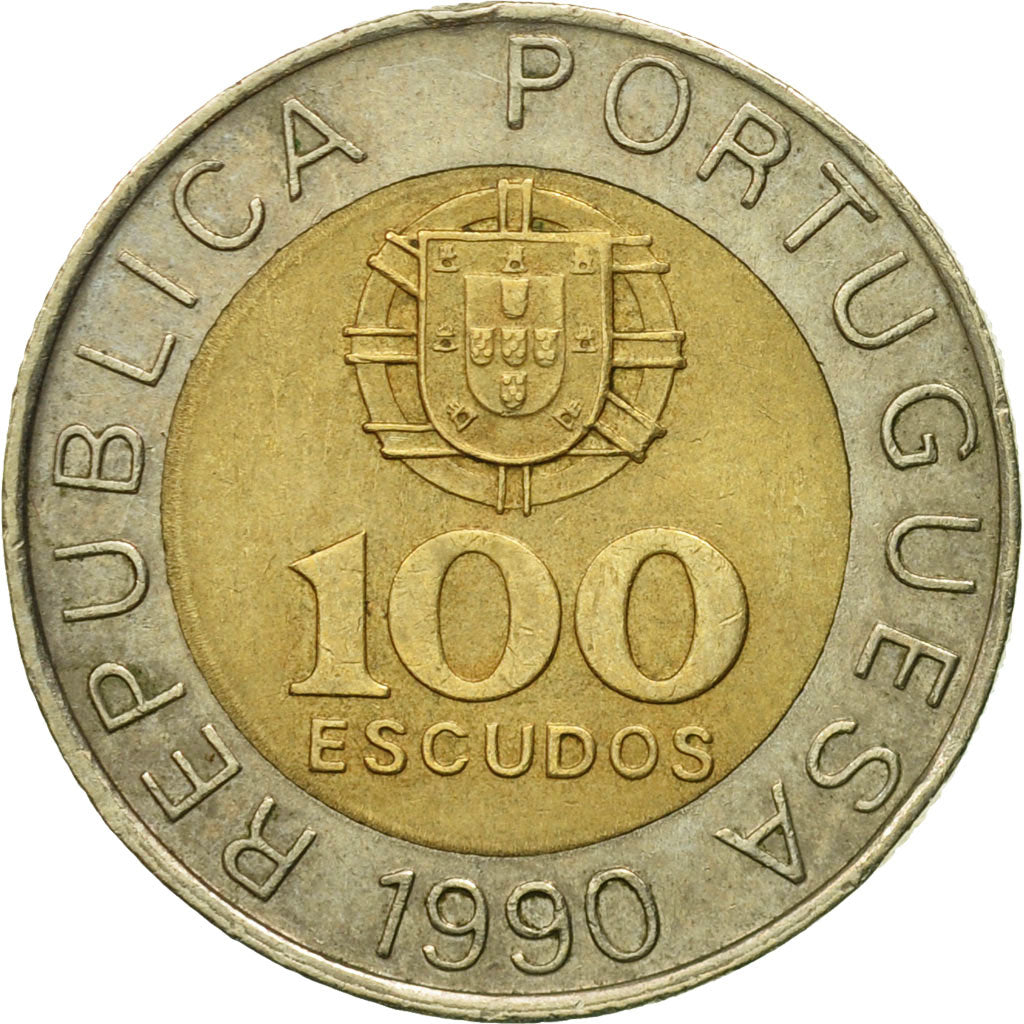 Coin, Portugal, 100 Escudos, 1990, EF(40-45), Bi-Metallic, KM:645.1