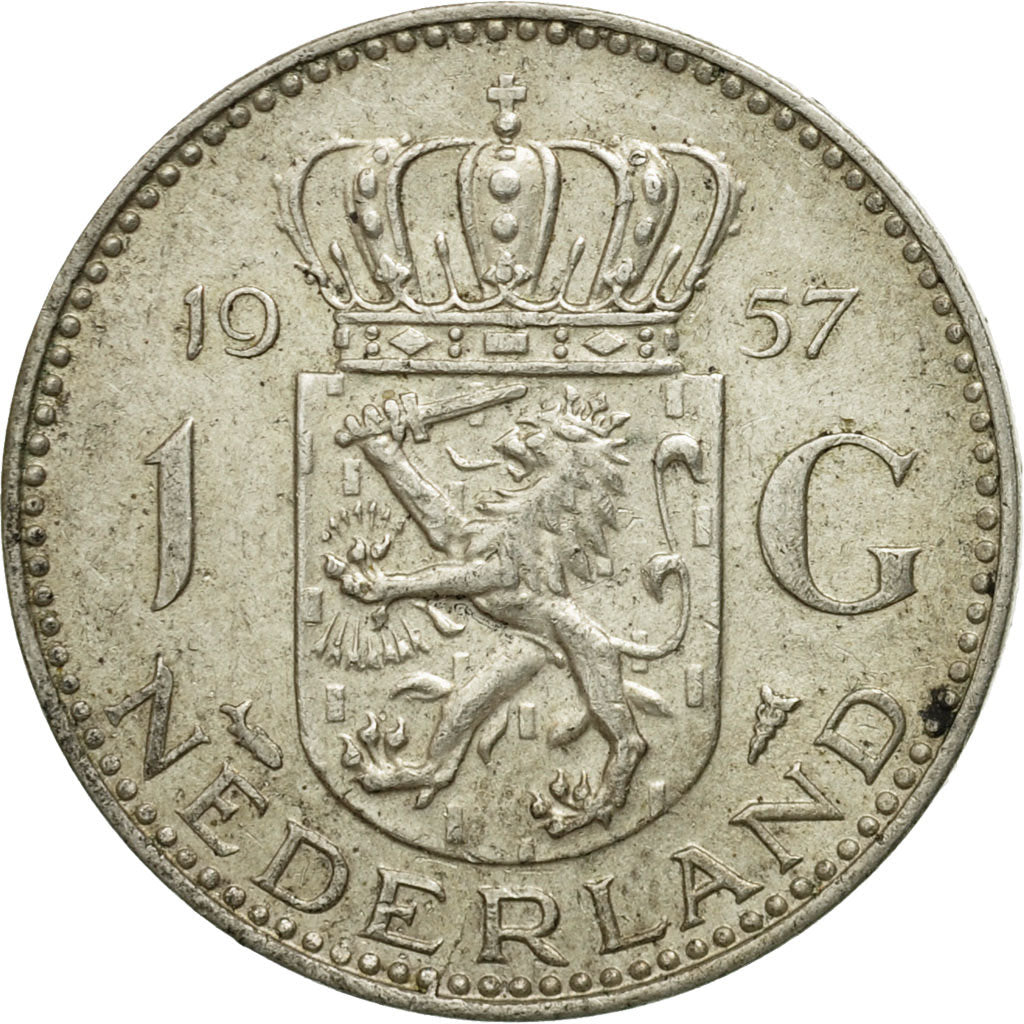 Coin, Netherlands, Juliana, Gulden, 1957, VF(30-35), Silver, KM:184