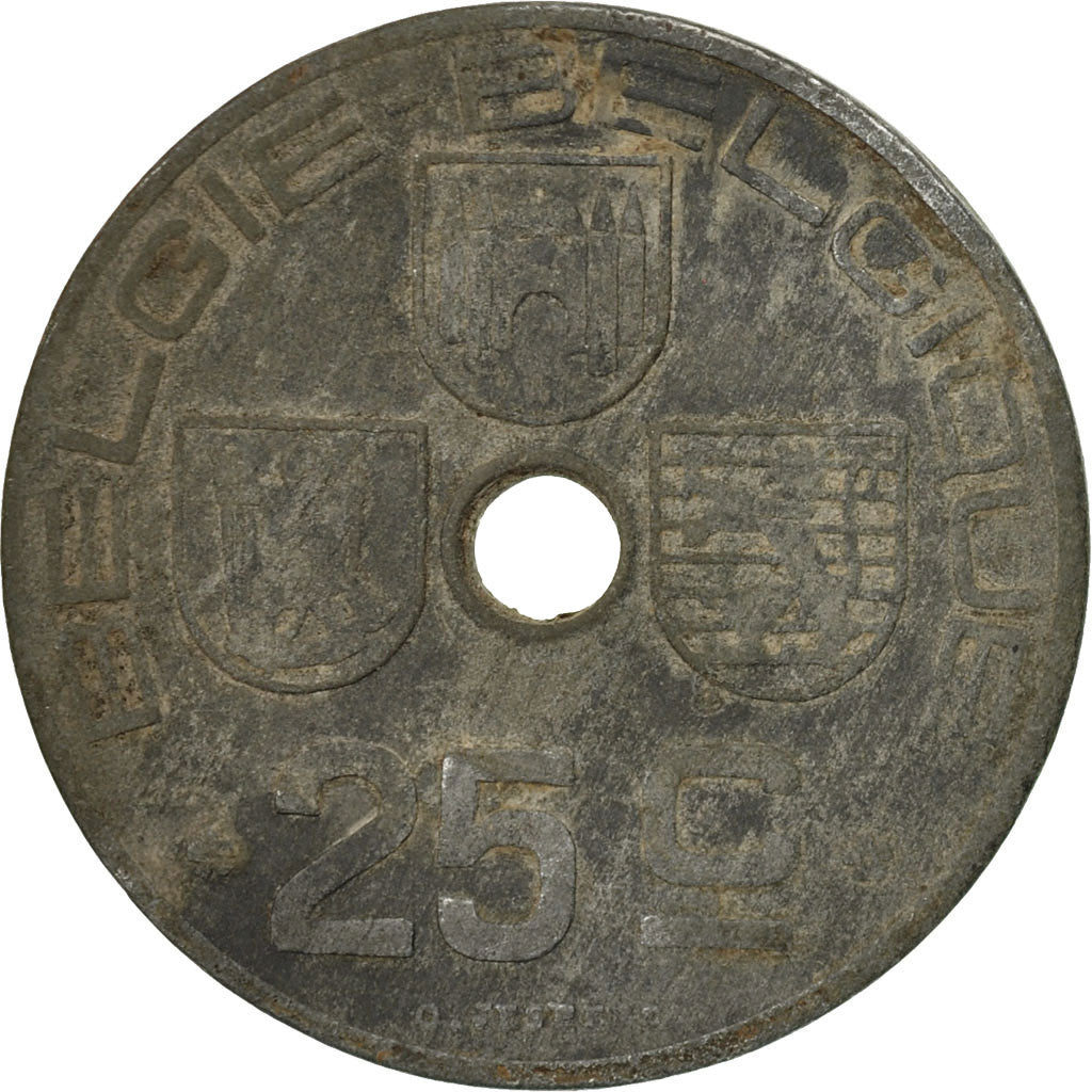 Coin, Belgium, 25 Centimes, 1944, VF(20-25), Zinc, KM:132