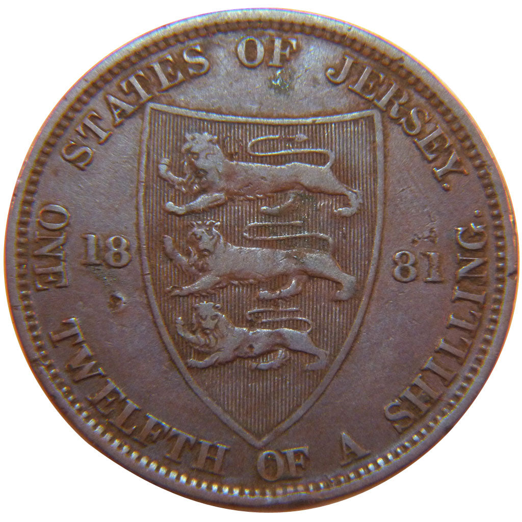 Jersey, 1/12th Shilling, 1881, KM #8, EF(40-45), Bronze, 30.69, 9.20