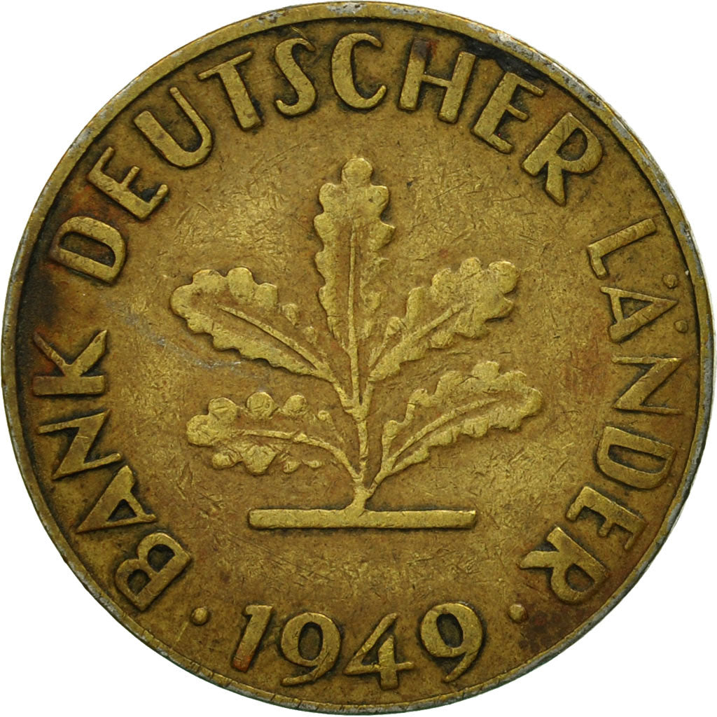 Moneta, GERMANIA - REPUBBLICA FEDERALE, 10 Pfennig, 1949, Munich, MB+, Acciaio