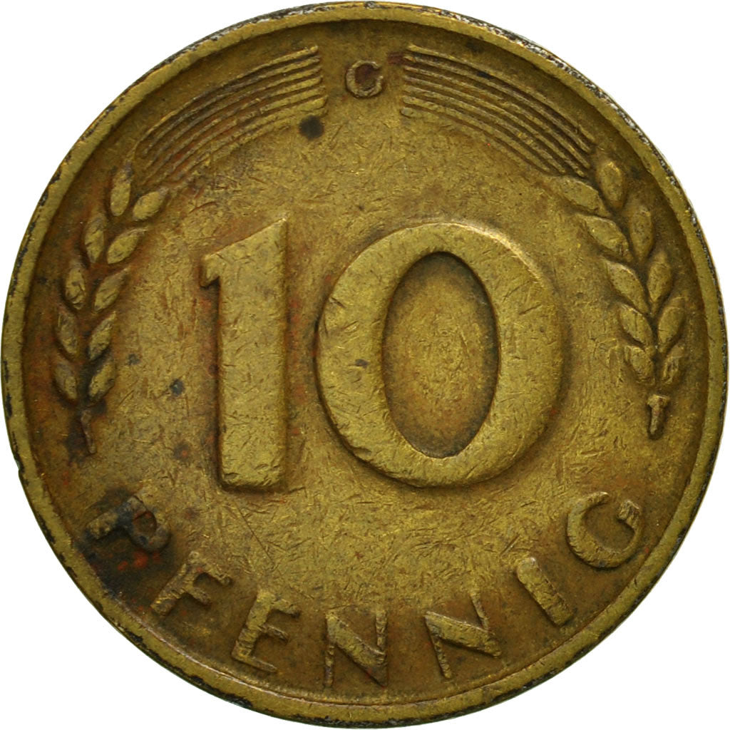 Moneta, Niemcy - RFN, 10 Pfennig, 1949, Hambourg, VF(30-35), Mosiądz powlekany