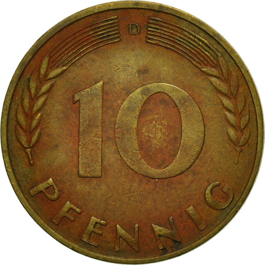 Coin, GERMANY - FEDERAL REPUBLIC, 10 Pfennig, 1966, Munich, VF(30-35), Brass
