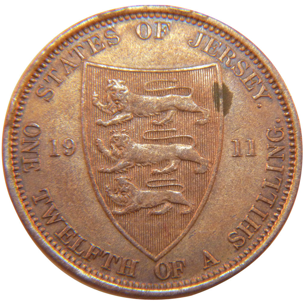 JERSEY, 1/12 Shilling, 1911, KM #12, EF(40-45), Bronze, 9.30