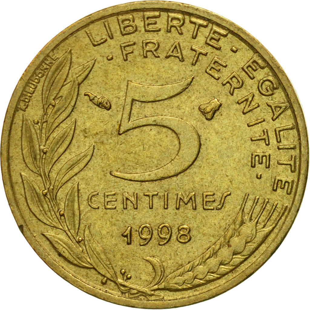 Monnaie, France, Marianne, 5 Centimes, 1998, Paris, TB+, Aluminum-Bronze