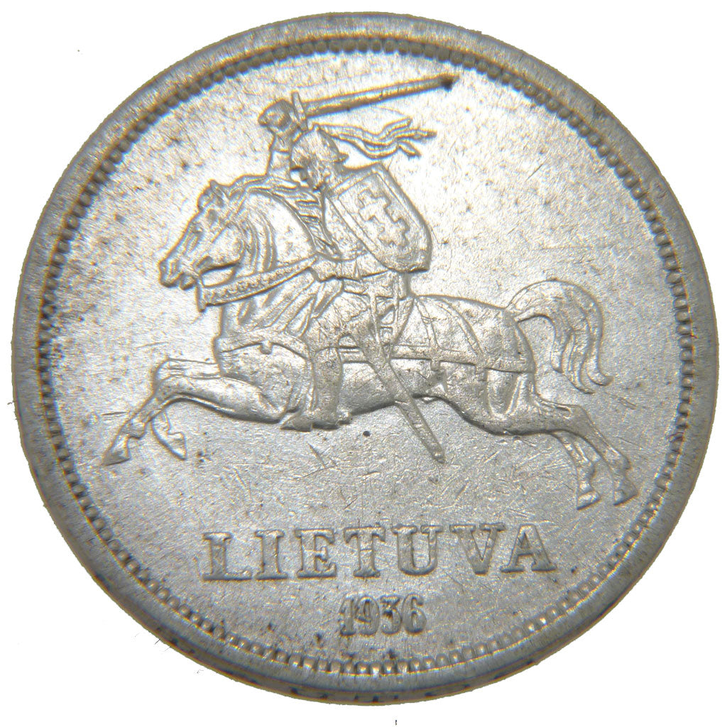 LITHUANIA, 5 Litai, 1936, KM #82, AU(55-58), Silver, 27, 8.90