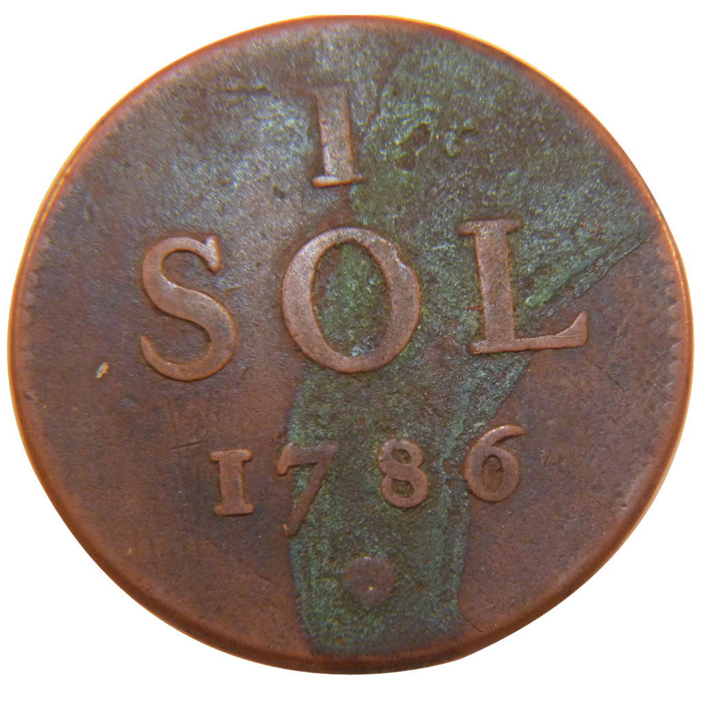 Luxembourg, 1 Sol, 1786, Brussels, KM #11, VF(30-35), Bronze, 13.20