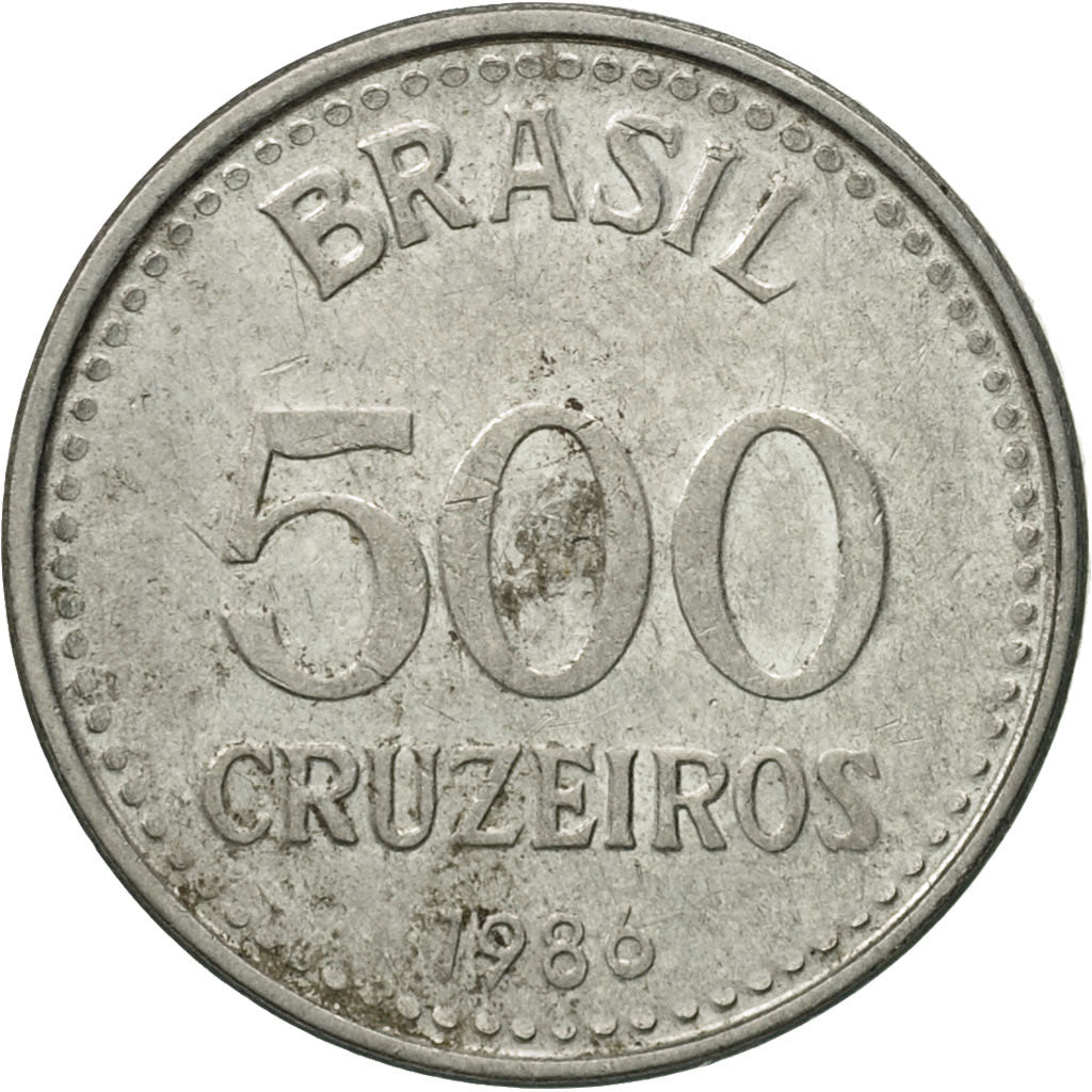 Coin, Brazil, 500 Cruzeiros, 1986, EF(40-45), Stainless Steel, KM:597