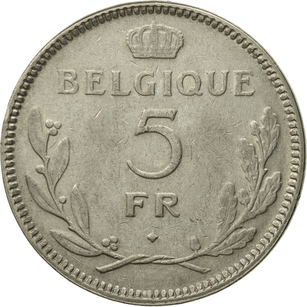 Belgium, 5 Francs, 5 Frank, 1936, AU(50-53), Nickel, KM:108