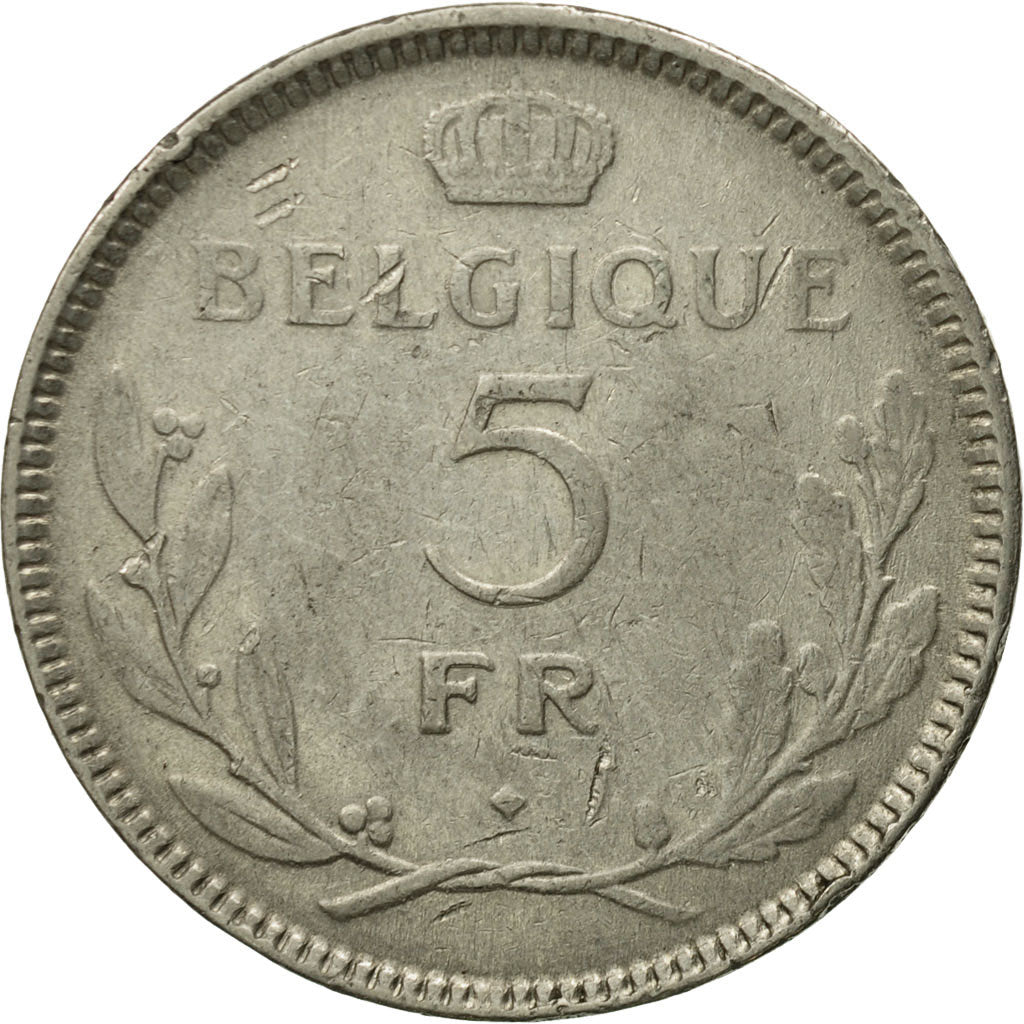 Coin, Belgium, 5 Francs, 5 Frank, 1937, EF(40-45), Nickel, KM:108