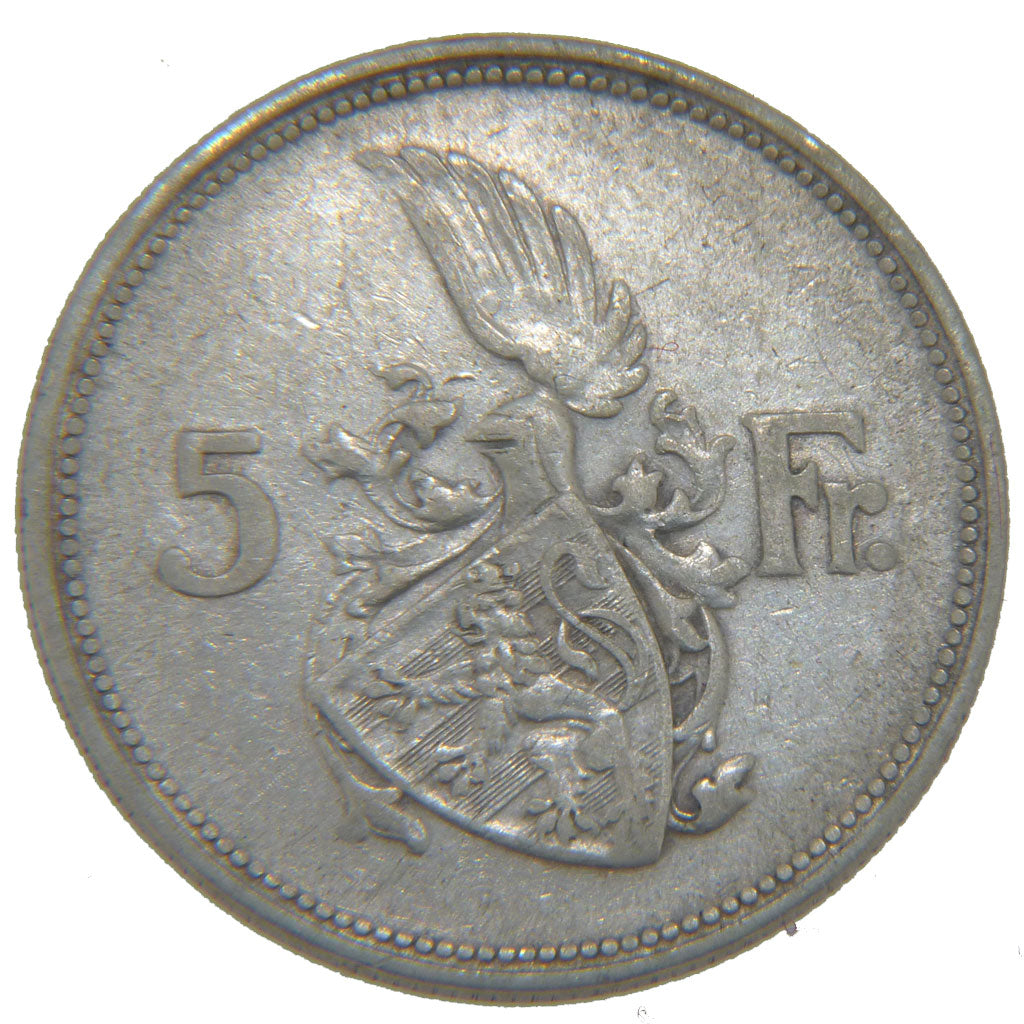 Luxembourg, 5 Francs, 1929, KM #38, VF(30-35), Silver, 27.8, 7.90