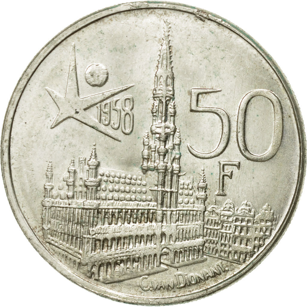 Coin, Belgium, 50 Francs, 50 Frank, 1958, AU(50-53), Silver, KM:151.1