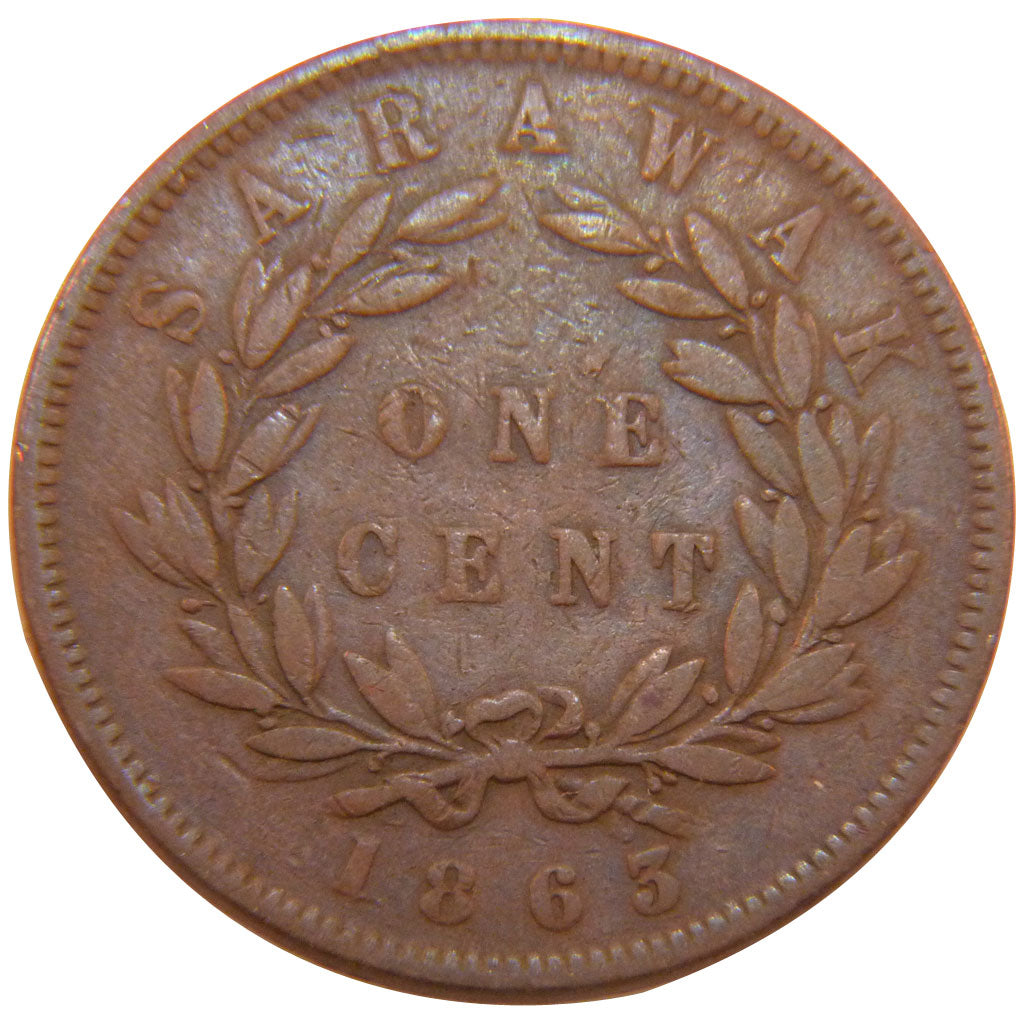 SARAWAK, Cent, 1863, KM #3, EF(40-45), Copper, 9.30