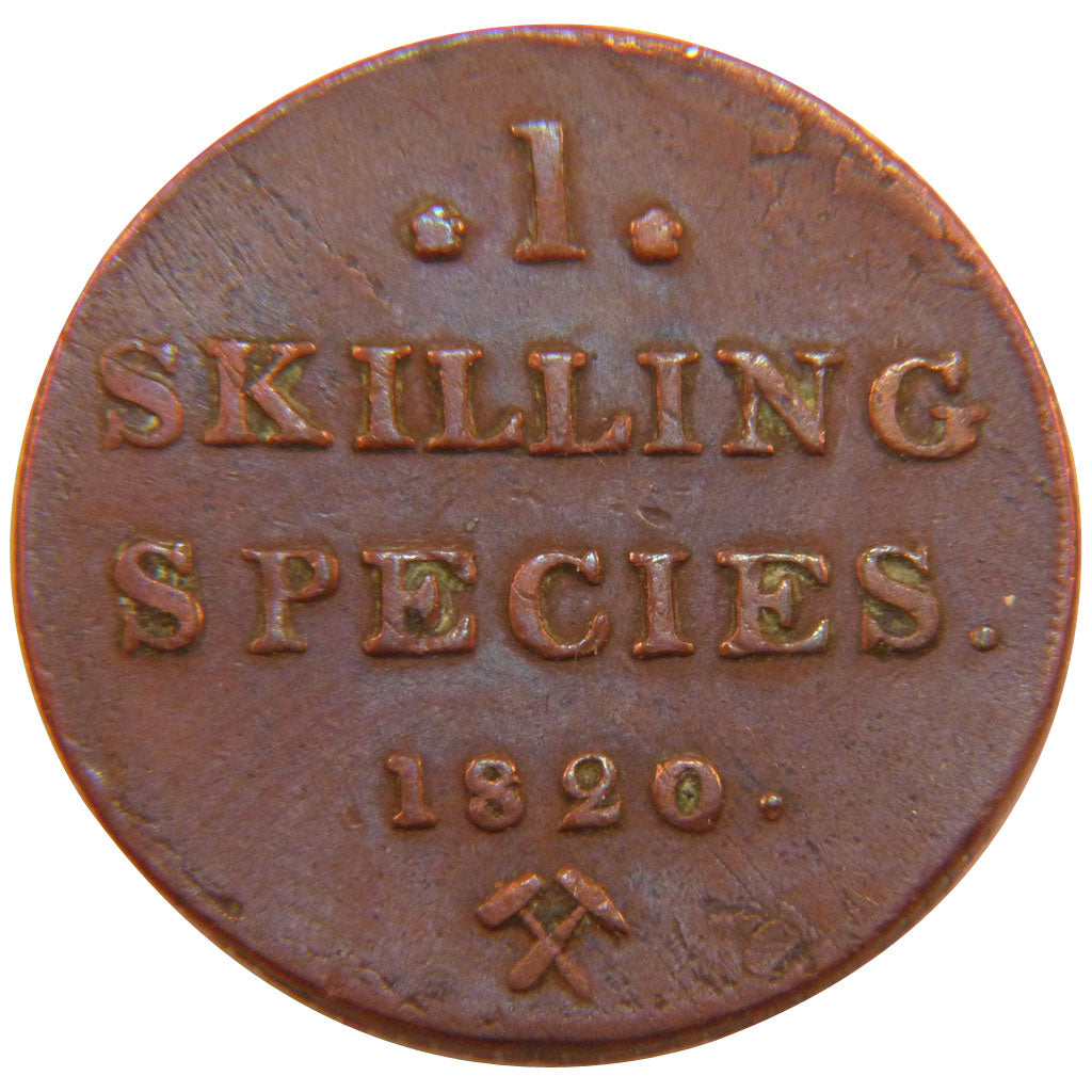 Norway, 1 Skilling, 1820, KM #286, EF(40-45), Copper, 27, 11.70