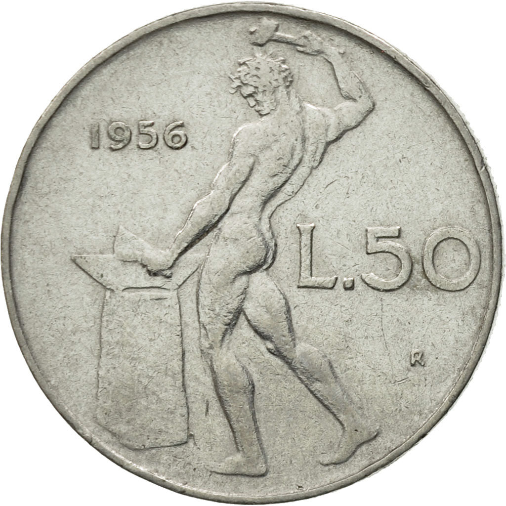 Coin, Italy, Vittorio Emanuele III, 50 Lire, 1956, Rome, EF(40-45), Stainless