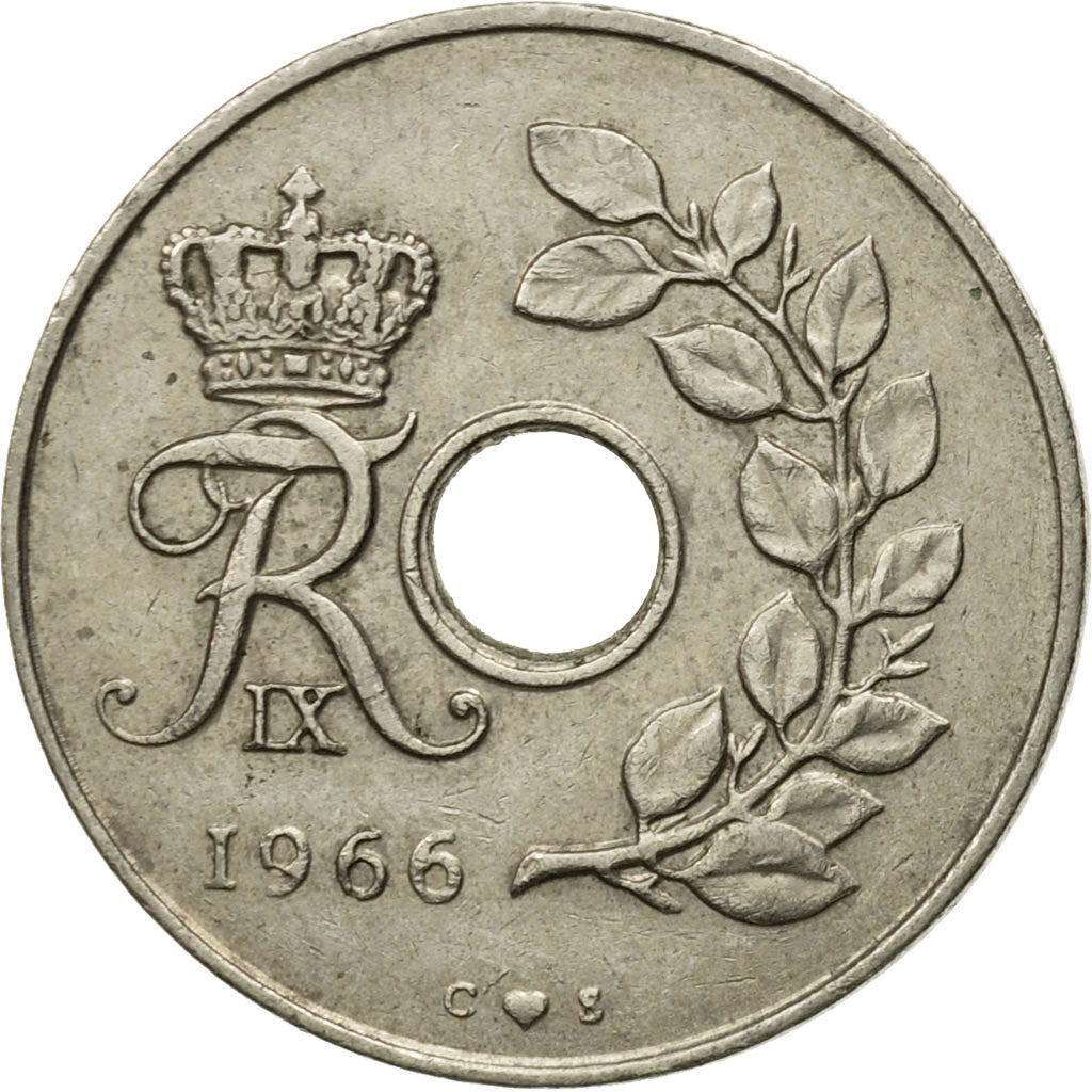 Coin, Denmark, Frederik IX, 25 Öre, 1966, Copenhagen, EF(40-45), Copper-nickel