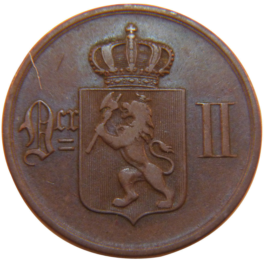 NORWAY, 5 Ore, 1876, KM #349, EF(40-45), Bronze, 27, 7.80