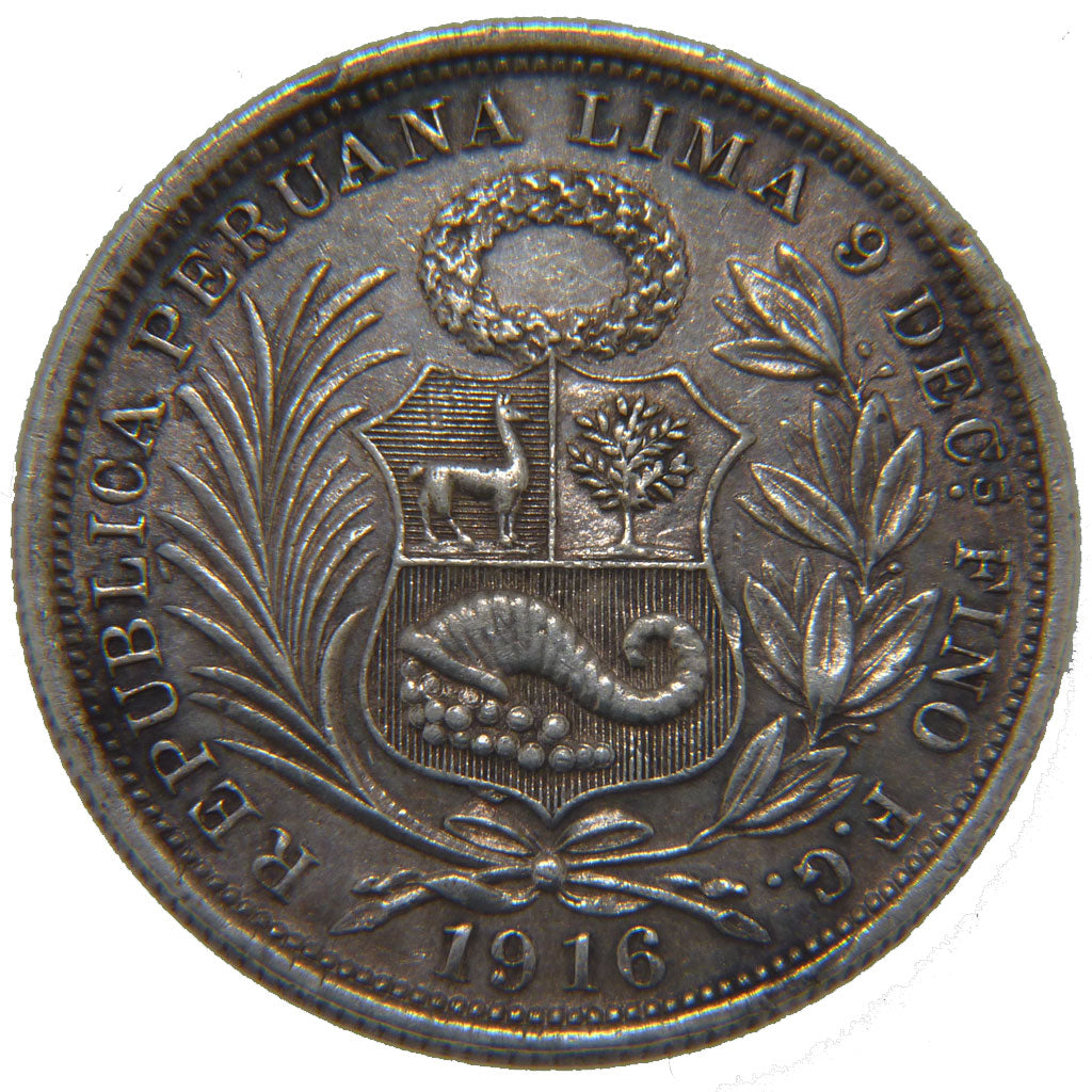 PERU, 1/2 Sol, 1916, Lima, KM #203, MS(60-62), Silver, 30, 12.50