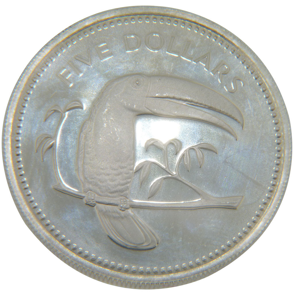 BELIZE, 5 Dollars, 1974, Franklin Mint, KM #44a, MS(65-70), Silver, 37.8, 26.40